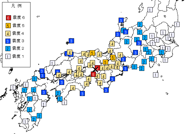 各地の震度