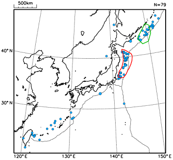 規模が近い地震が続発した事例(海域)