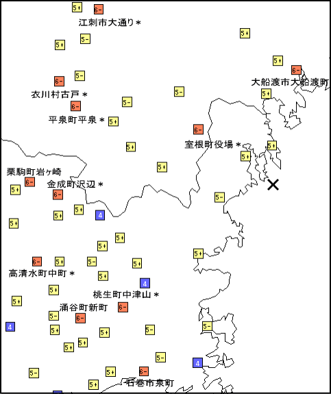 震央付近の拡大図