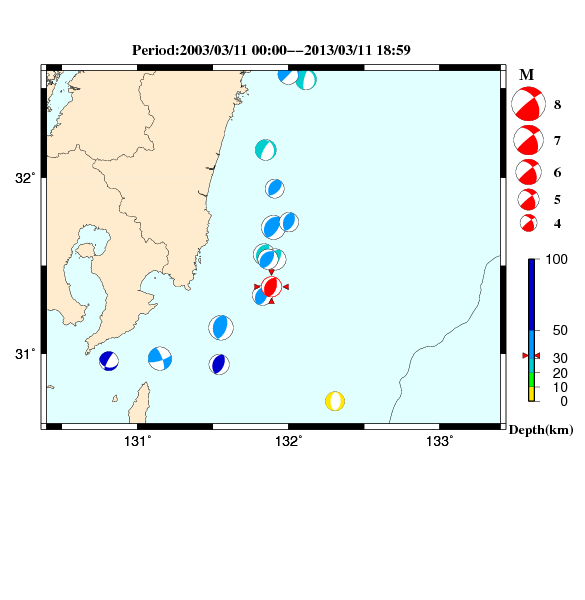 過去に起きた地震のＣＭＴ解