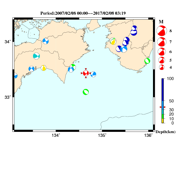 過去に起きた地震のＣＭＴ解