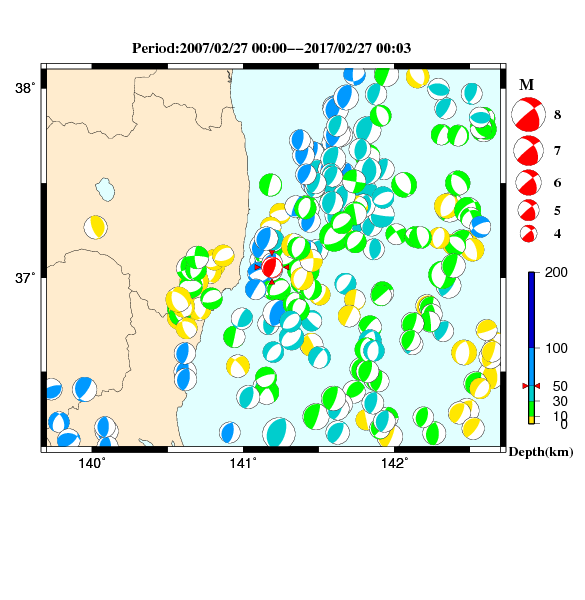 過去に起きた地震のＣＭＴ解