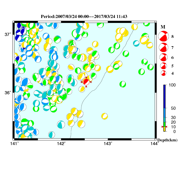 過去に起きた地震のＣＭＴ解