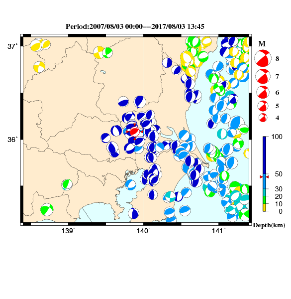 過去に起きた地震のＣＭＴ解