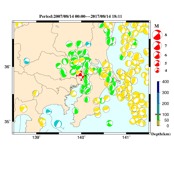 過去に起きた地震のＣＭＴ解