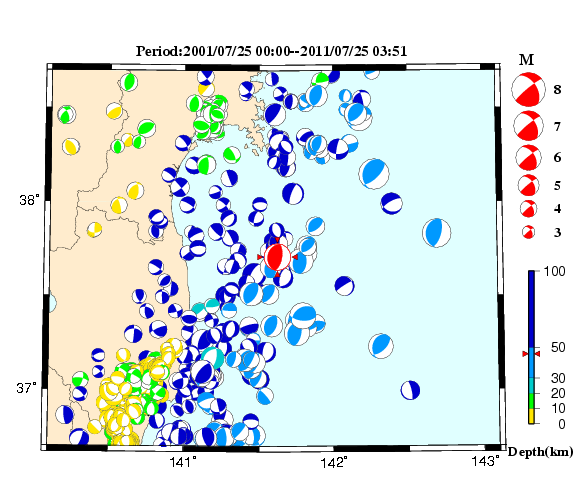 過去に起きた地震の初動発震機構解