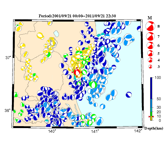 過去に起きた地震の初動発震機構解