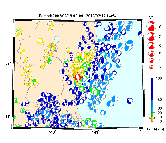 過去に起きた地震の初動発震機構解