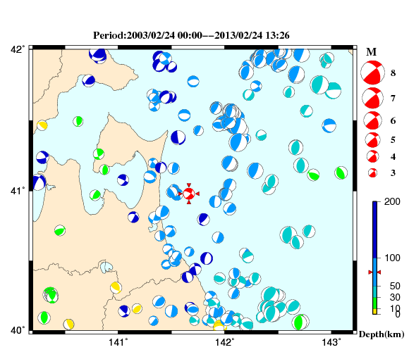 過去に起きた地震の初動発震機構解