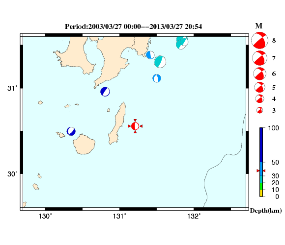 過去に起きた地震の初動発震機構解
