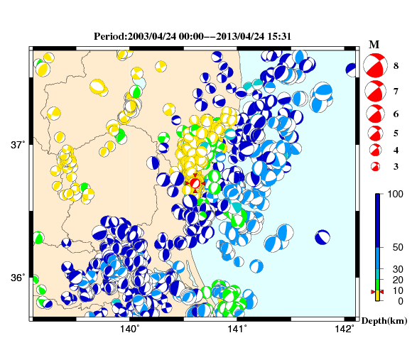 過去に起きた地震の初動発震機構解