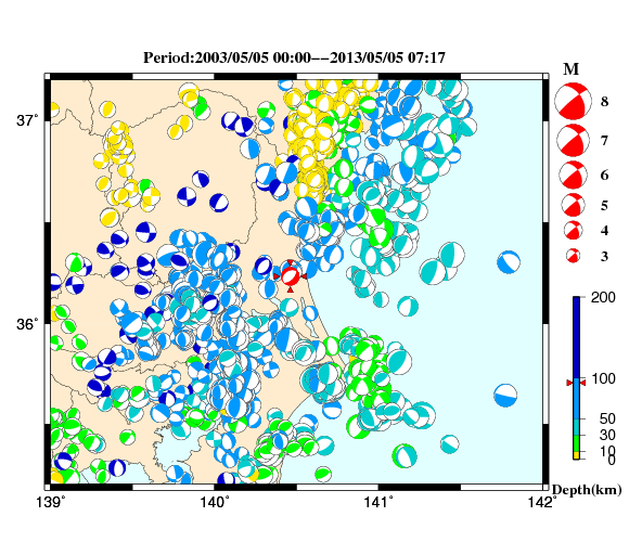 過去に起きた地震の初動発震機構解