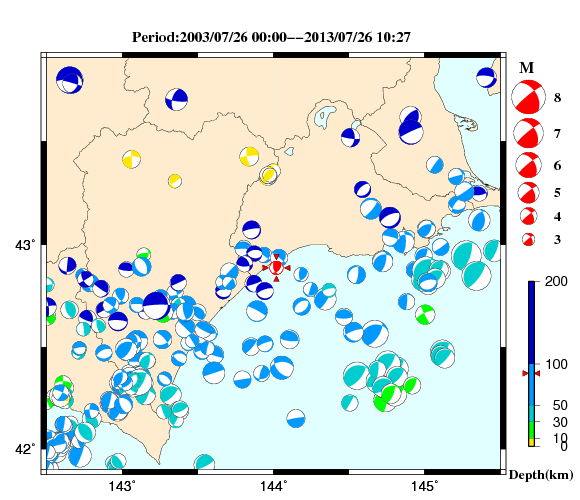過去に起きた地震の初動発震機構解
