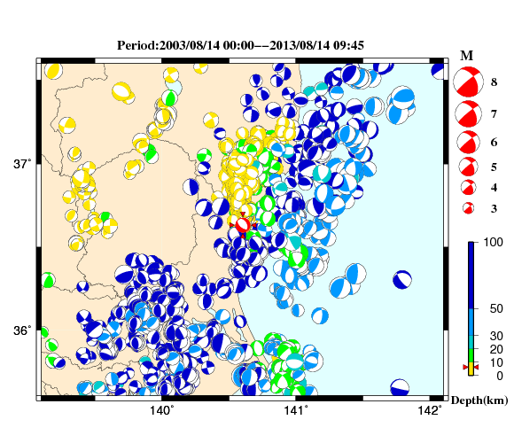 過去に起きた地震の初動発震機構解