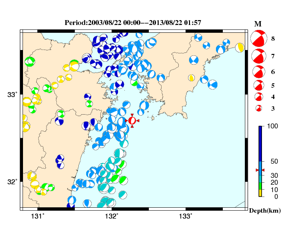 過去に起きた地震の初動発震機構解