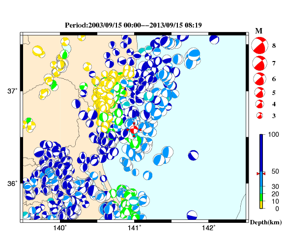 過去に起きた地震の初動発震機構解