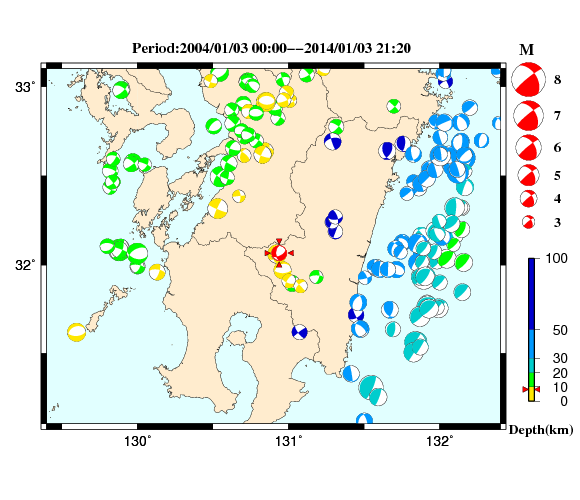 過去に起きた地震の初動発震機構解