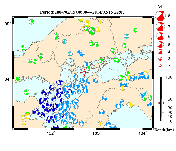 過去に起きた地震の初動発震機構解