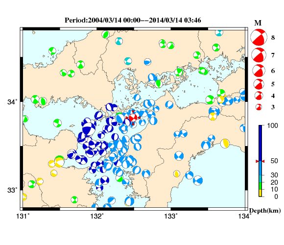 過去に起きた地震の初動発震機構解