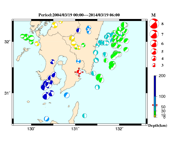 過去に起きた地震の初動発震機構解