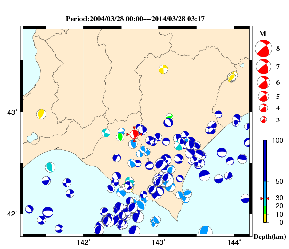 過去に起きた地震の初動発震機構解