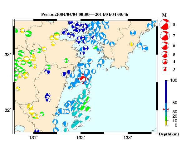 過去に起きた地震の初動発震機構解
