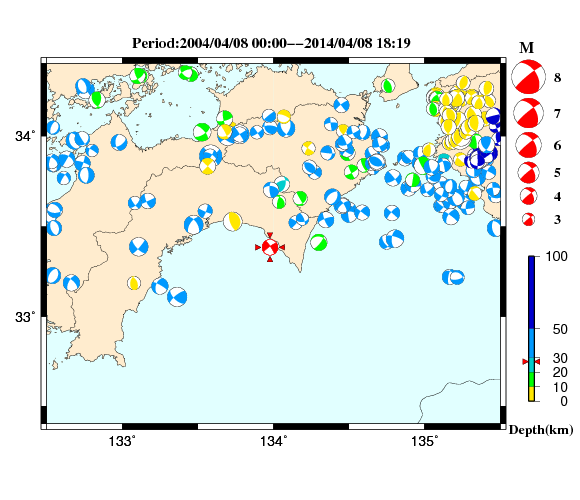 過去に起きた地震の初動発震機構解