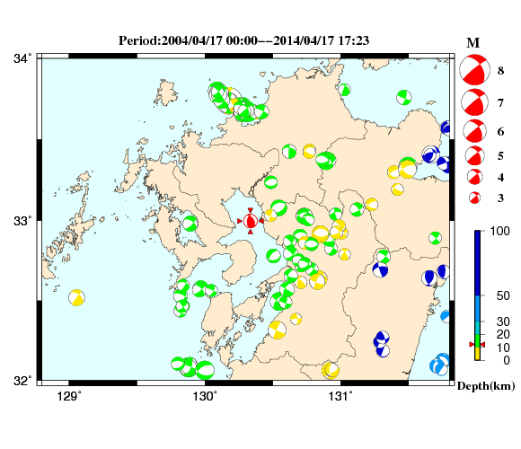 過去に起きた地震の初動発震機構解