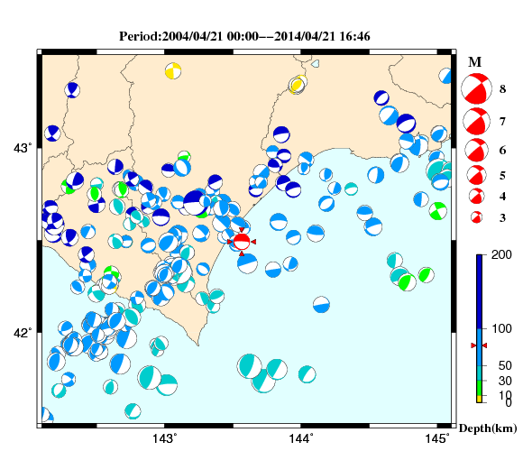 過去に起きた地震の初動発震機構解