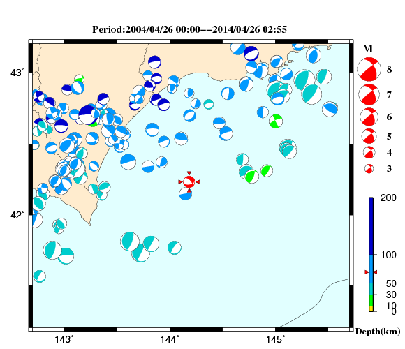 過去に起きた地震の初動発震機構解