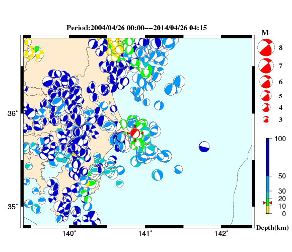 過去に起きた地震の初動発震機構解