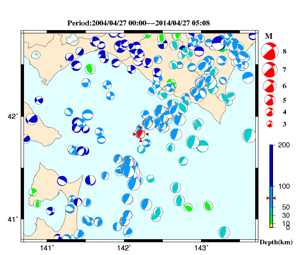 過去に起きた地震の初動発震機構解