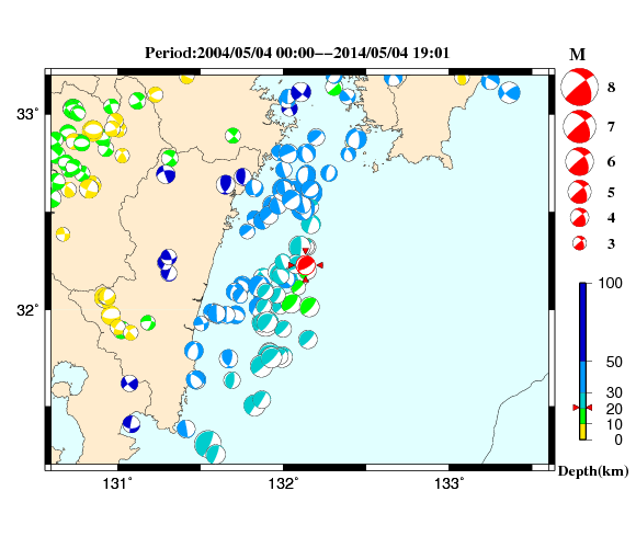 過去に起きた地震の初動発震機構解