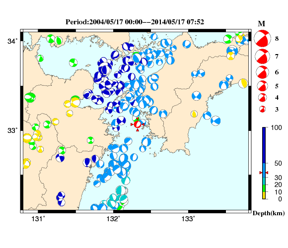過去に起きた地震の初動発震機構解