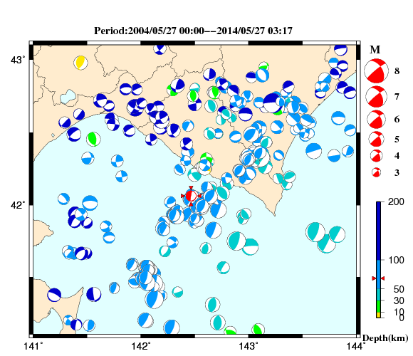 過去に起きた地震の初動発震機構解