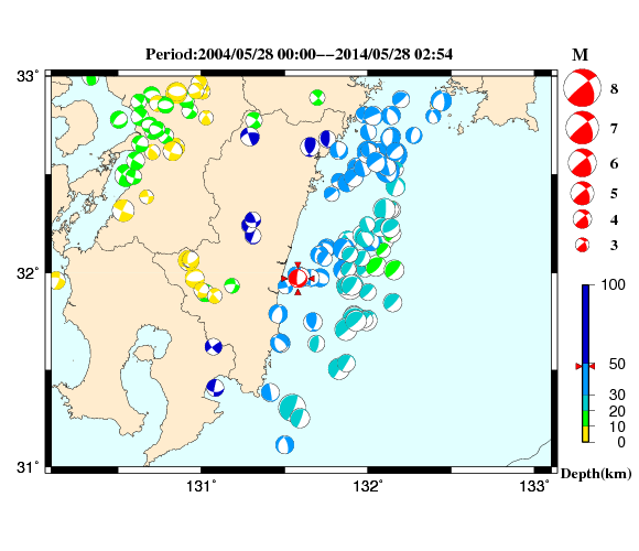 過去に起きた地震の初動発震機構解