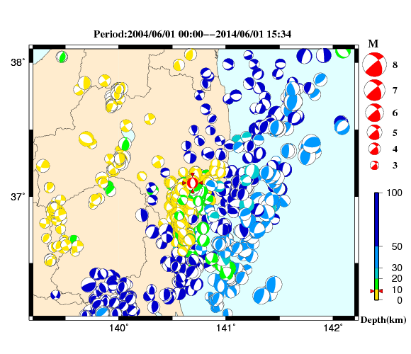 過去に起きた地震の初動発震機構解