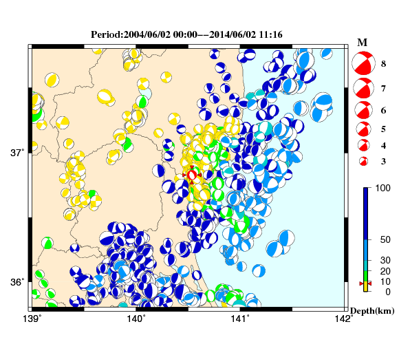 過去に起きた地震の初動発震機構解