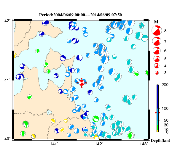 過去に起きた地震の初動発震機構解
