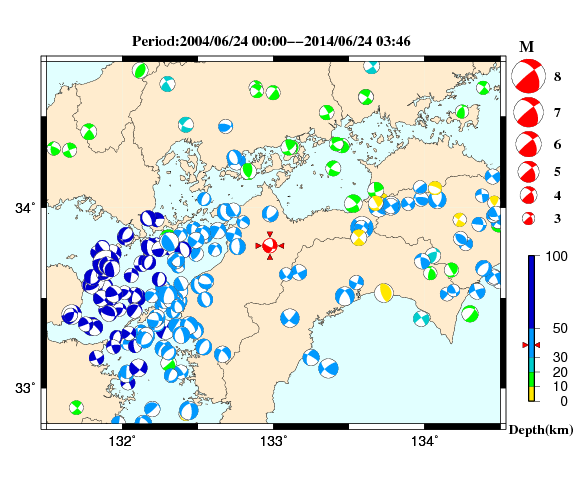 過去に起きた地震の初動発震機構解