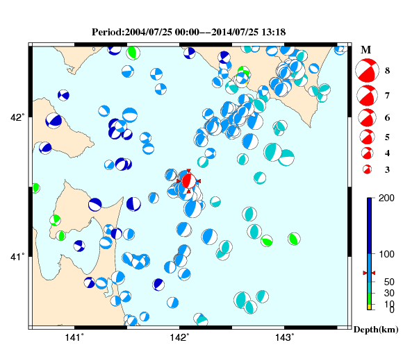 過去に起きた地震の初動発震機構解