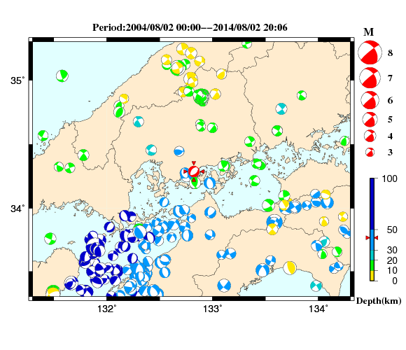 過去に起きた地震の初動発震機構解
