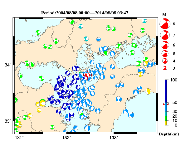 過去に起きた地震の初動発震機構解