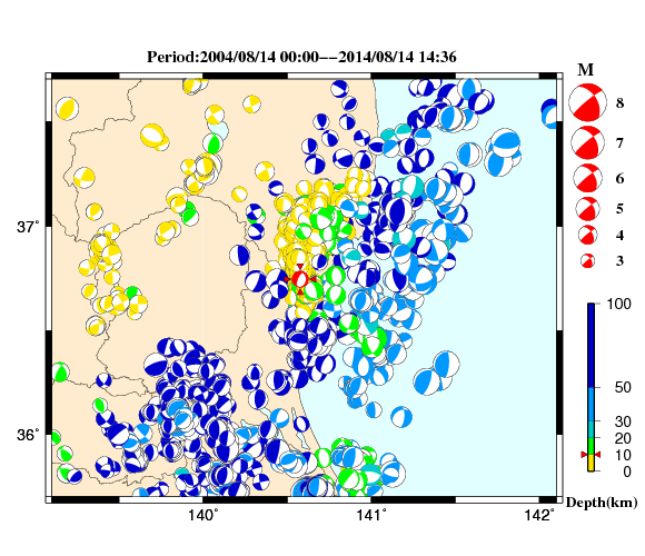 過去に起きた地震の初動発震機構解