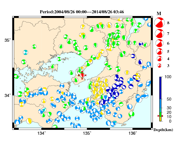 過去に起きた地震の初動発震機構解