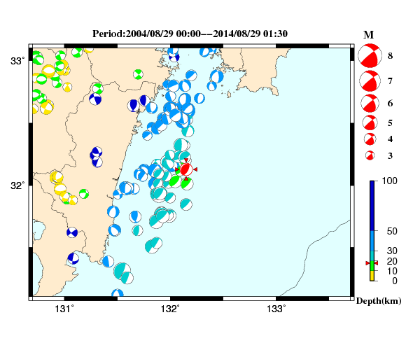 過去に起きた地震の初動発震機構解