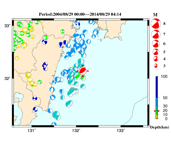 過去に起きた地震の初動発震機構解