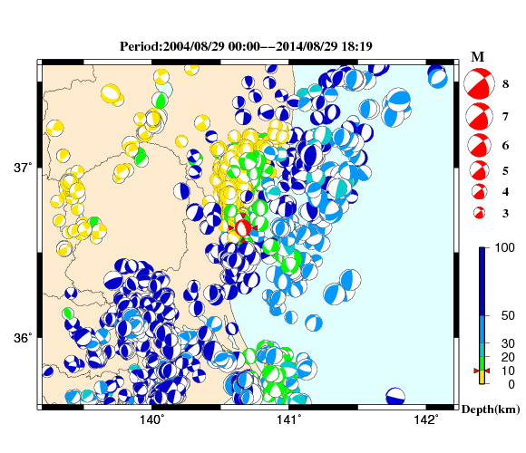 過去に起きた地震の初動発震機構解