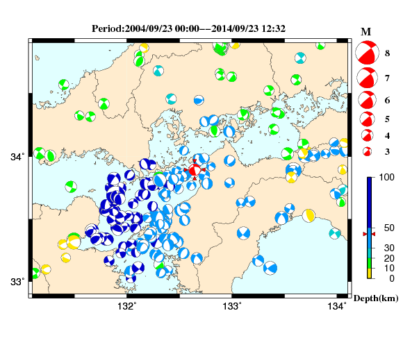 過去に起きた地震の初動発震機構解