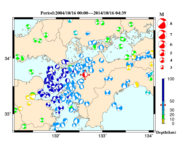 過去に起きた地震の初動発震機構解